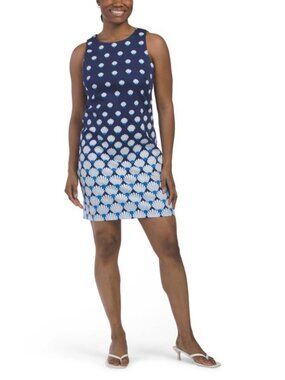 LONDON TIMES Cotton Sateen Shell Mini Shift Dress - Size 10 - Blue White